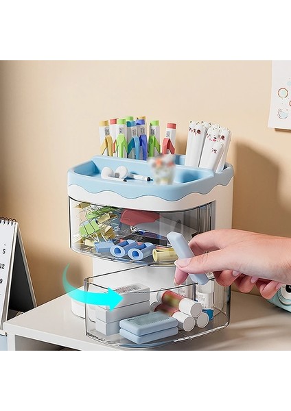 OSS27855YW Tarzı Pratik Çok Fonksiyonlu Masa Düzenleyici Kalem Tutucu Çift Katmanlar Dönen Kalemler Depolama Rafı Öğrenci Kozmetik Depolama Rafı (Yurt Dışından) fırsatları