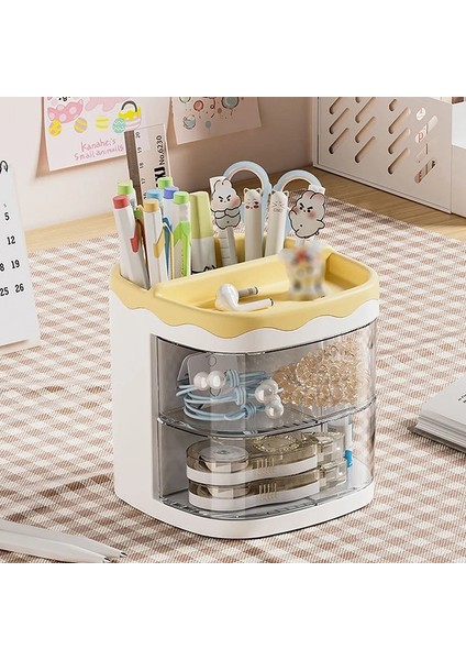 OSS27855YW Tarzı Pratik Çok Fonksiyonlu Masa Düzenleyici Kalem Tutucu Çift Katmanlar Dönen Kalemler Depolama Rafı Öğrenci Kozmetik Depolama Rafı (Yurt Dışından) indirimleri