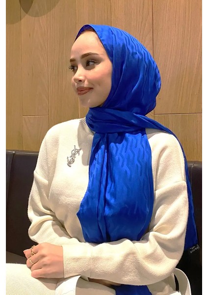 Ilayda Toraman Ipeksi Jakar Lisa Şal Fuzz Desen - Saks Mavi