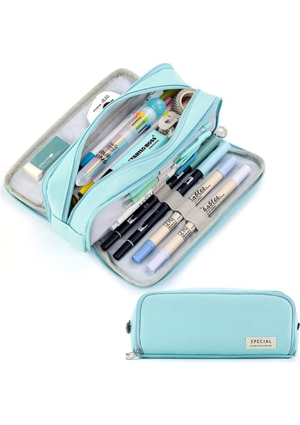 Mavi Stil Kawaii Kalem Kutusu Büyük Uzay 3 Bölmeli Kalem Çantası Çift Taraflı Açılan Öğrenci Kırtasiye Masa Düzenleyici Okul Malzemeleri (Yurt Dışından)