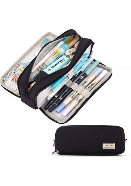 Mavi Stil Kawaii Kalem Kutusu Büyük Uzay 3 Bölmeli Kalem Çantası Çift Taraflı Açılan Öğrenci Kırtasiye Masa Düzenleyici Okul Malzemeleri (Yurt Dışından) fiyatları