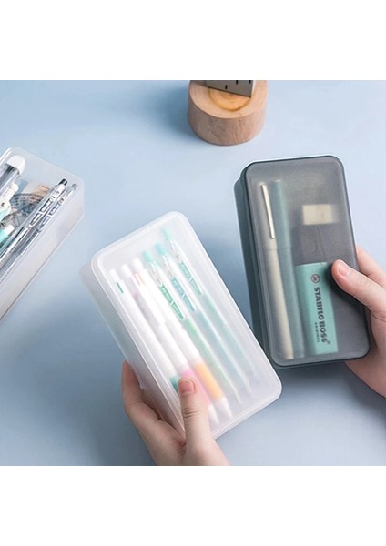 Bk Tarzı 2 Katmanlı Plastik Kırtasiye Kutusu Basit Şeffaf Beyaz Siyah Renk Buzlu Öğrenci Ofis Saklama Kutusu Kalem Kutusu Kalem Çantaları (Yurt Dışından) fiyatları