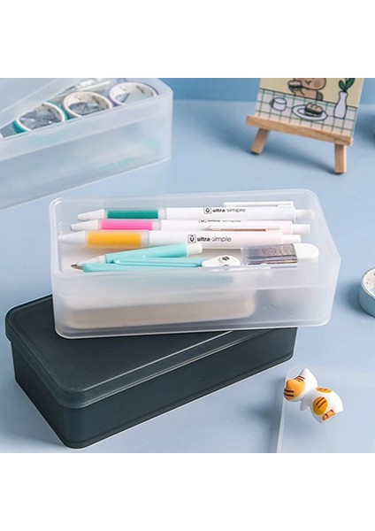 Bk Tarzı 2 Katmanlı Plastik Kırtasiye Kutusu Basit Şeffaf Beyaz Siyah Renk Buzlu Öğrenci Ofis Saklama Kutusu Kalem Kutusu Kalem Çantaları (Yurt Dışından) modelleri