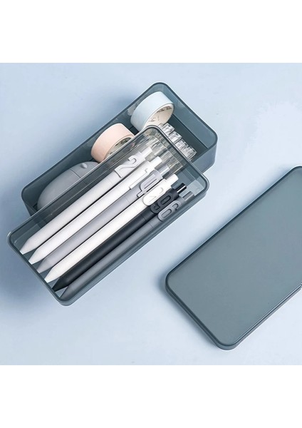 Bk Tarzı 2 Katmanlı Plastik Kırtasiye Kutusu Basit Şeffaf Beyaz Siyah Renk Buzlu Öğrenci Ofis Saklama Kutusu Kalem Kutusu Kalem Çantaları (Yurt Dışından) fırsatları