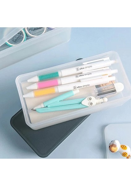 Bk Tarzı 2 Katmanlı Plastik Kırtasiye Kutusu Basit Şeffaf Beyaz Siyah Renk Buzlu Öğrenci Ofis Saklama Kutusu Kalem Kutusu Kalem Çantaları (Yurt Dışından) indirimleri