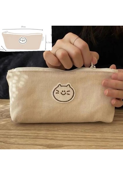 Küçük Bej Tarzı Tuval Öğrenci Büyük Kalem Kutusu Kılıfı Karikatür Köpek Kalem Kutuları Büyük Taşınabilir Kawaii Kalem Çantası Okul Saklama Çantası Kırtasiye (Yurt Dışından)