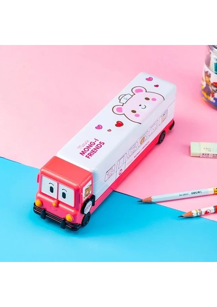 Pembe Tarzı Çocuklar Metal Araba Otobüs Kalem Kutusu ile Kalemtıraş Çocuk Kalem Kutusu Kasa Çanta Karikatür Okul Kırtasiye C15 D20 Brc (Yurt Dışından)