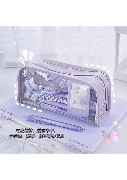 Mor Tarzı Sadelik Kalem Kutusu Düz Renk Kore Moda Kalem Çantası Şeffaf Görünür Yüksek Kapasiteli Kırtasiye Saklama Çantası Öğrenci (Yurt Dışından) modelleri