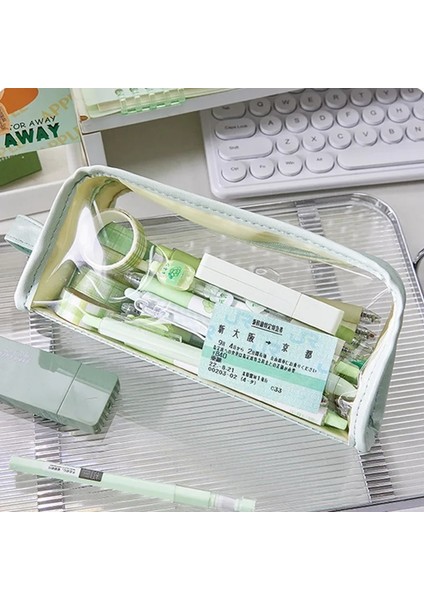 Mor Tarzı Sadelik Kalem Kutusu Düz Renk Kore Moda Kalem Çantası Şeffaf Görünür Yüksek Kapasiteli Kırtasiye Saklama Çantası Öğrenci (Yurt Dışından) fırsatları