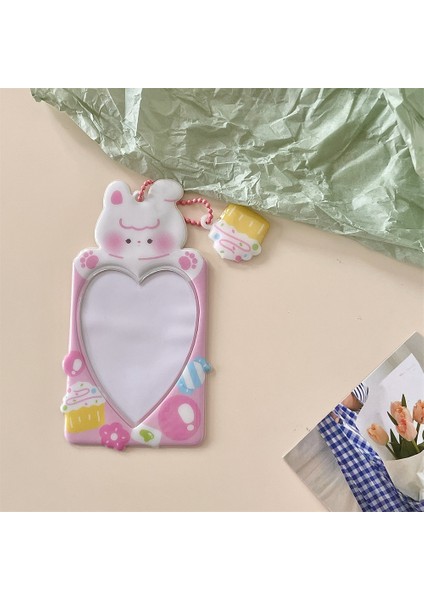 Pembe Tarzı 3 Inç Sevimli Ayı Kedi Fotoğraf Kartları Tutucu Zinciri ile Su Geçirmez Koruyucu Kpop Idol Fotoğraf Kartı Kollu Anahtarlık Kolye Kırtasiye (Yurt Dışından)