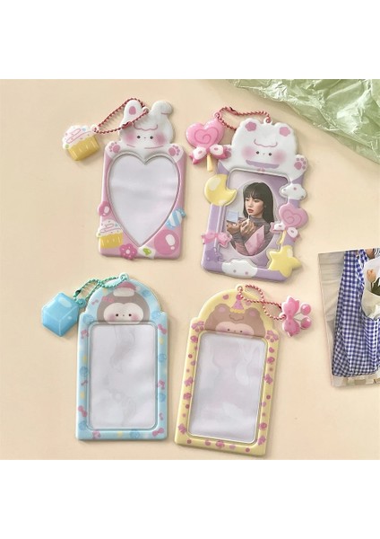 Pembe Tarzı 3 Inç Sevimli Ayı Kedi Fotoğraf Kartları Tutucu Zinciri ile Su Geçirmez Koruyucu Kpop Idol Fotoğraf Kartı Kollu Anahtarlık Kolye Kırtasiye (Yurt Dışından) fiyatları