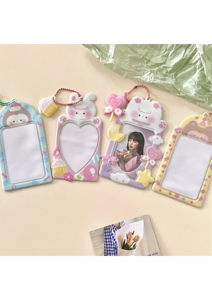Pembe Tarzı 3 Inç Sevimli Ayı Kedi Fotoğraf Kartları Tutucu Zinciri ile Su Geçirmez Koruyucu Kpop Idol Fotoğraf Kartı Kollu Anahtarlık Kolye Kırtasiye (Yurt Dışından) modelleri