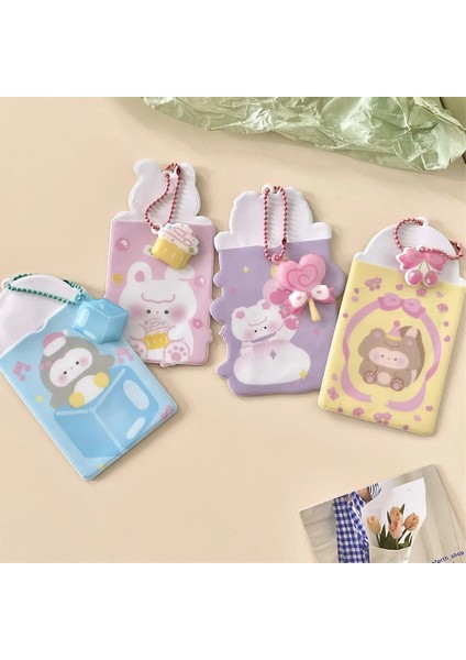 Pembe Tarzı 3 Inç Sevimli Ayı Kedi Fotoğraf Kartları Tutucu Zinciri ile Su Geçirmez Koruyucu Kpop Idol Fotoğraf Kartı Kollu Anahtarlık Kolye Kırtasiye (Yurt Dışından) indirimleri