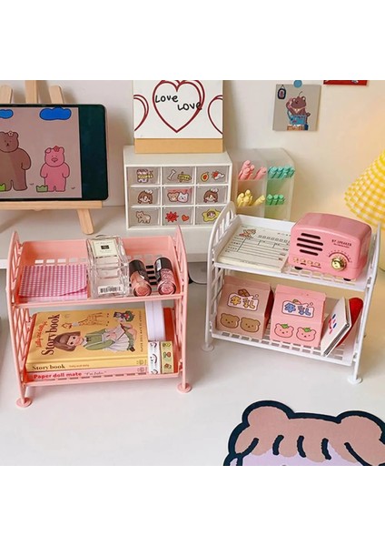 Pembe Tarzı Kawaii Macaron Minimalist Masa Masaüstü Organizatör Depolama Rafı Öğrenci Yurdu Katlanır Içi Boş Raf Cilt Bakımı Depolama Rafı (Yurt Dışından) modelleri