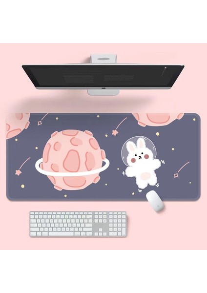 D-800X300X2MM Stili Ins Tarzı Sevimli Pembe Gezegen Tavşan Mouse Pad Oyun Büyük Süper Kawaii Bilgisayar Mat Kaymaz Klavye Pedi Ev Ofis Masaüstü Mat (Yurt Dışından)