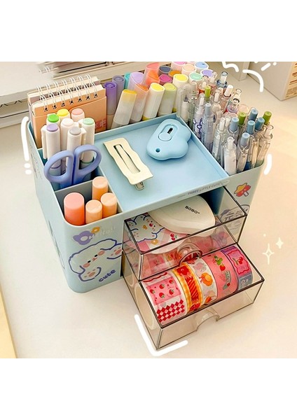 Wt Stili 2 Çekmeceli Kırtasiye Malzemesi Saklama Kutusu Masaüstü Öğrenci Ins Çekmece Kalem Dolabı Ofis Bandı Saç Aksesuarları Kawaii Çeşitli Eşyalar Organizatör (Yurt Dışından) fırsatları