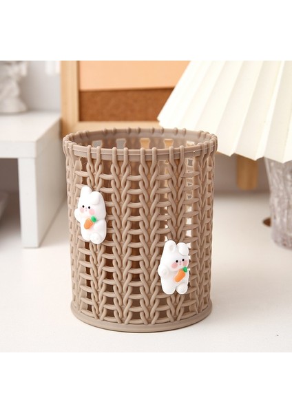 1 Adet-Kahverengi Tarzı Kawaii Şeffaf Akrilik Kalem Tutucu Masaüstü Organizatör Ins Yeni Moda Sevimli Ayı Tavşan Ofis Kırtasiye Kozmetik Saklama Kutusu (Yurt Dışından)