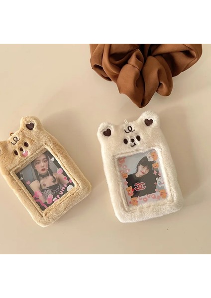 Bifeng Shop Beyaz Ayı Stili Kawaii Ayı Peluş Kart Sahibinin Kpop Fotoğraflı Kollu Kredi Kimliği Banka Kartı Otobüs Kartı Koruyucu Fotoğraflı Saklama Kutusu Kırtasiye (Yurt Dışından)