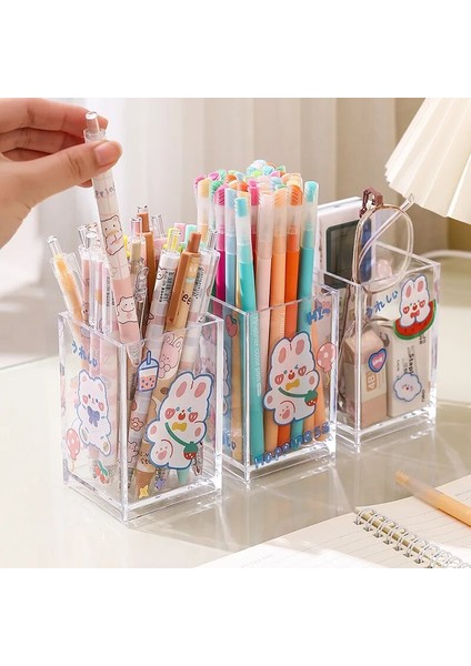Şeffaf Stil Ins Şeffaf Akrilik Kalemlik Ofis Masaüstü Kawaii Kırtasiye Malzemesi Saklama Kutusu Organizatör Öğrenci Makyaj Fırçası Depolama Çıkartmalar (Yurt Dışından) fiyatları