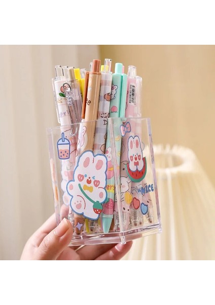 Şeffaf Stil Ins Şeffaf Akrilik Kalemlik Ofis Masaüstü Kawaii Kırtasiye Malzemesi Saklama Kutusu Organizatör Öğrenci Makyaj Fırçası Depolama Çıkartmalar (Yurt Dışından) modelleri