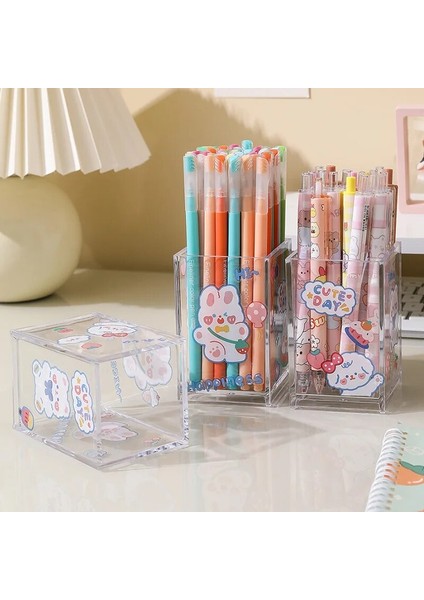 Şeffaf Stil Ins Şeffaf Akrilik Kalemlik Ofis Masaüstü Kawaii Kırtasiye Malzemesi Saklama Kutusu Organizatör Öğrenci Makyaj Fırçası Depolama Çıkartmalar (Yurt Dışından) fırsatları