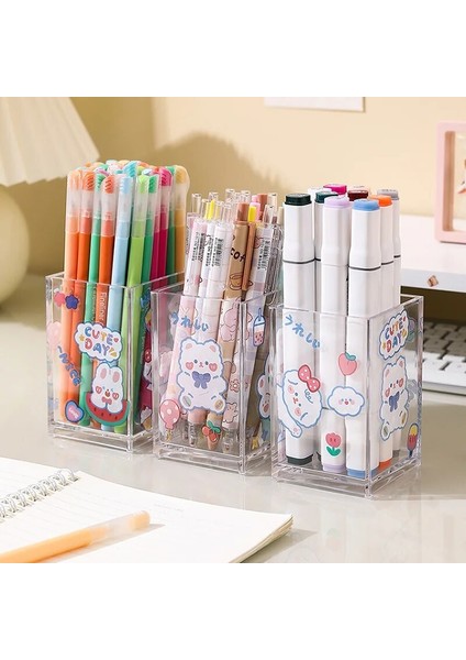Şeffaf Stil Ins Şeffaf Akrilik Kalemlik Ofis Masaüstü Kawaii Kırtasiye Malzemesi Saklama Kutusu Organizatör Öğrenci Makyaj Fırçası Depolama Çıkartmalar (Yurt Dışından) indirimleri
