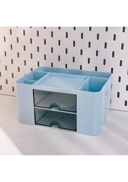 Mavi Stil Basit Düz Renk Kalemlik 2 Çekmeceli Büyük Kapasiteli Çok Fonksiyonlu Kırtasiye Malzemesi Saklama Kutusu Öğrenci Ofis Masa Üstü Organiser (Yurt Dışından)