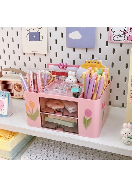 Mavi Stil Basit Düz Renk Kalemlik 2 Çekmeceli Büyük Kapasiteli Çok Fonksiyonlu Kırtasiye Malzemesi Saklama Kutusu Öğrenci Ofis Masa Üstü Organiser (Yurt Dışından) indirimleri