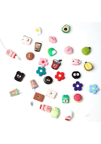 Tarzı Arging Kablo Bite Koruyucu Veri Hattı Kablosu Sevimli Karikatür Yumuşak -Apple Android Için Pvc Kapak Tip-C Kola Avokado Çiçeği (Yurt Dışından)