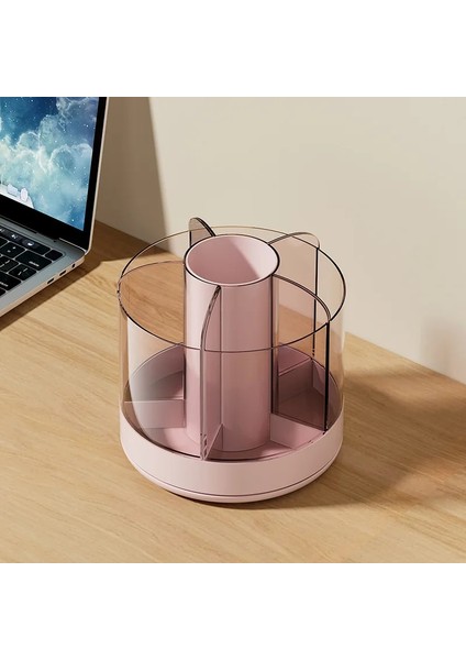 Pembe Tarzı 360 Dönen Kalem Tutucu Büyük Kapasiteli Makyaj Fırça Saklama Kutusu Çok Fonksiyonlu Masaüstü Organizatör Okul Ofis Kırtasiye (Yurt Dışından)