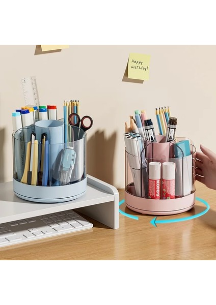 Pembe Tarzı 360 Dönen Kalem Tutucu Büyük Kapasiteli Makyaj Fırça Saklama Kutusu Çok Fonksiyonlu Masaüstü Organizatör Okul Ofis Kırtasiye (Yurt Dışından) fiyatları
