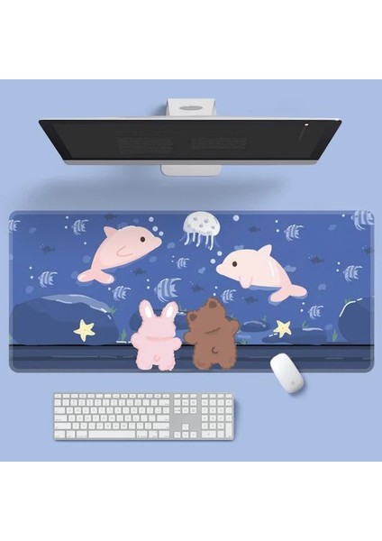 L-800X300X2MM Stili Ins Tarzı Sevimli Pembe Gezegen Tavşan Mouse Pad Oyun Büyük Süper Kawaii Bilgisayar Mat Kaymaz Klavye Pedi Ev Ofis Masaüstü Mat (Yurt Dışından)