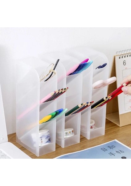 Turuncu Tarzı Çok Fonksiyonlu Şeffaf 4 Gird Masaüstü Organizatör Kalem Tutucu Masası Makyaj Kalem Depolama Standı Kutusu Okul Ofis Kırtasiye (Yurt Dışından) fiyatları