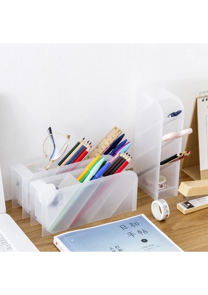 Turuncu Tarzı Çok Fonksiyonlu Şeffaf 4 Gird Masaüstü Organizatör Kalem Tutucu Masası Makyaj Kalem Depolama Standı Kutusu Okul Ofis Kırtasiye (Yurt Dışından) fırsatları