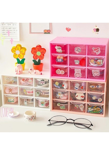 OSS27603BL Stili Kawaii 9 Izgaralar Abs Çekmece Masa Üstü Organiser Çok Fonksiyonlu Kozmetik Makyaj Ofis Masası Kırtasiye Malzemesi Saklama Kutusu Tutucular (Yurt Dışından) modelleri