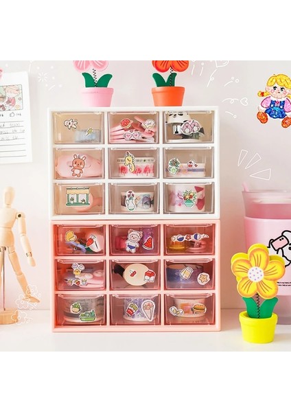 OSS27603BL Stili Kawaii 9 Izgaralar Abs Çekmece Masa Üstü Organiser Çok Fonksiyonlu Kozmetik Makyaj Ofis Masası Kırtasiye Malzemesi Saklama Kutusu Tutucular (Yurt Dışından) fırsatları