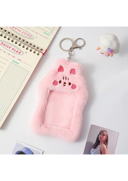 E Tarzı Kawaii Ayı Peluş Fotocard Tutucu Kredi Kımlık Banka Kartı Anahtarlıklar Otobüs Kartı Koruyucu Kılıf Fotoğraf Kollu Kırtasiye (Yurt Dışından)