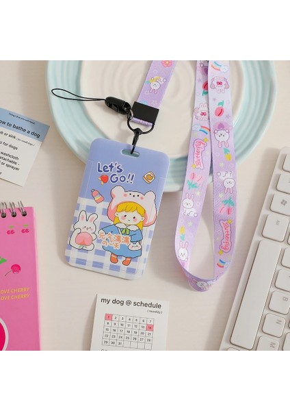 D Tarzı Karikatür Sevimli Kız Asılı Boyun Halat Kart Seti Fotocard Tutucu Kore Ins Öğrenci Otobüs Kartı Yemek Kartları Kaybı Koruyucu Kapak (Yurt Dışından)