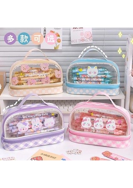 Sarı Stil Kawaii Çift Katmanlar Kalem Kutusu Kalem Çantası Büyük Kapasiteli Pu + Pvc Sevimli Kırtasiye Okul Malzemeleri Doğum Günü Tatil Hediyesi (Yurt Dışından) fiyatları