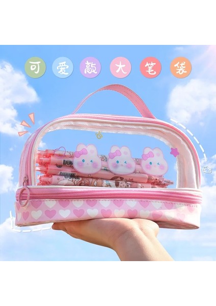 Sarı Stil Kawaii Çift Katmanlar Kalem Kutusu Kalem Çantası Büyük Kapasiteli Pu + Pvc Sevimli Kırtasiye Okul Malzemeleri Doğum Günü Tatil Hediyesi (Yurt Dışından) modelleri