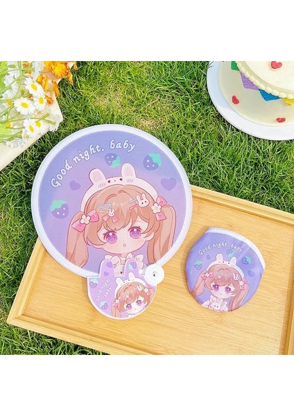 Bir Stil Sevimli Japon Katlanır Yuvarlak Fan Yaz Taşınabilir Mini Karikatür Yarım Yuvarlak Saplı Kumaş Yüz Küçük Fan Tiktok Net Kırmızı Fan Fan (Yurt Dışından)