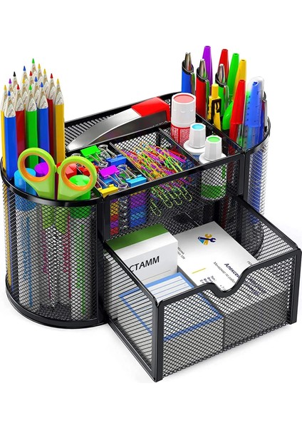 Yeşil Stil Masa Organizatör Örgü Masaüstü Ofis Malzemeleri Çok Fonksiyonlu Caddy Kalem Tutucu Kırtasiye 8 Bölmeli ve 1 Çekmeceli (Yurt Dışından) fiyatları