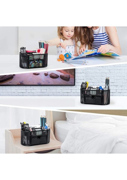 Yeşil Stil Masa Organizatör Örgü Masaüstü Ofis Malzemeleri Çok Fonksiyonlu Caddy Kalem Tutucu Kırtasiye 8 Bölmeli ve 1 Çekmeceli (Yurt Dışından) indirimleri