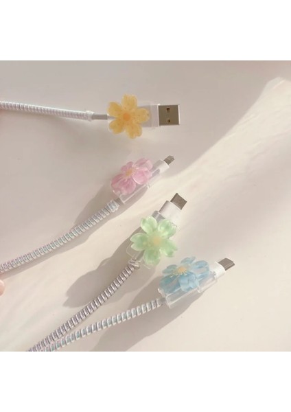 No.3 Tarzı 1 Adet Çiçek Şekilli USB Şarj Aleti Kablosu Tel Koruyucu Apple Şarj Hattı Kablosu Koruyucu Veri Kablosu Yönetimi (Yurt Dışından) modelleri