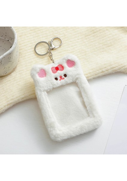 Beyaz Stil Kawaii Peluş Fotocard Tutucu Sevimli Ayı Kredi Kımlık Banka Kartı Anahtarlıklar Otobüs Kartları Koruyucu Kılıf Resim Fotoğraf Kollu Kırtasiye (Yurt Dışından)