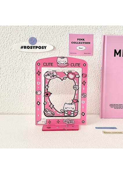 Pembe Tarzı Tatlı Köpek Karikatür Kpop Fotocard Tutucu Rotasyon Idol Fotoğraf Ekran Tutucu Stand Kartı Koruyucular Tutucu Akrilik Masa Dekorasyon (Yurt Dışından)