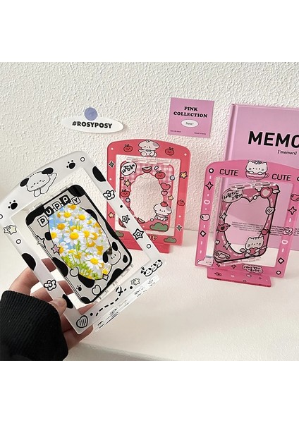 Pembe Tarzı Tatlı Köpek Karikatür Kpop Fotocard Tutucu Rotasyon Idol Fotoğraf Ekran Tutucu Stand Kartı Koruyucular Tutucu Akrilik Masa Dekorasyon (Yurt Dışından) fiyatları