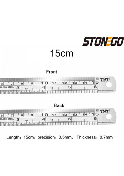 15CM Tarzı Stonego Paslanmaz Çelik Cetvel Inç Metal Cetveller, Yüksek Hassasiyetli Mezuniyet Çizgisi Çift Taraflı Terazi (Yurt Dışından)