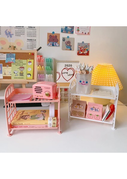 Pembe Tarzı Skysonıc Çift Katlı Depolama Rafı Kozmetik ve Takı Depolama Organizatör Masaüstü Ofis Ev Tutucu Okul Kırtasiye (Yurt Dışından) fiyatları