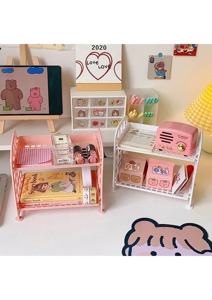 Pembe Tarzı Skysonıc Çift Katlı Depolama Rafı Kozmetik ve Takı Depolama Organizatör Masaüstü Ofis Ev Tutucu Okul Kırtasiye (Yurt Dışından) modelleri